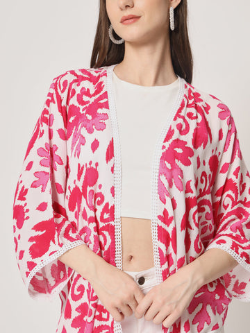 Multi Printed Lace Detail Shrug