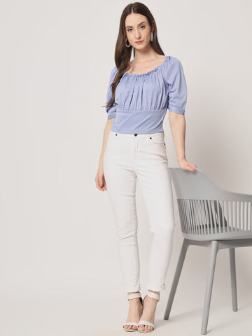 Blue Front Gather Top