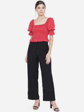 Red Printed Smoking Top
