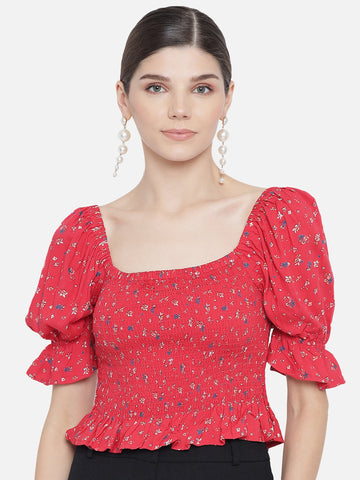 Red Printed Smoking Top