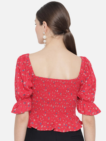 Red Printed Smoking Top