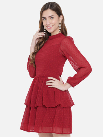 Maroon Dobby Dress