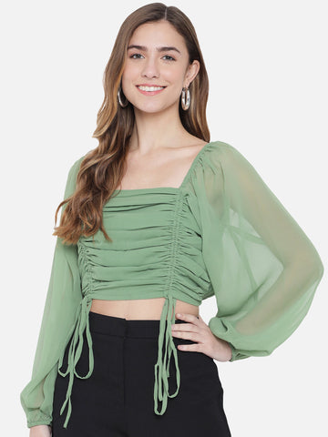 Solid Green Ruching Top