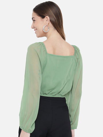 Solid Green Ruching Top