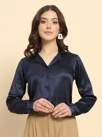 Navy Blue Satin Shirt