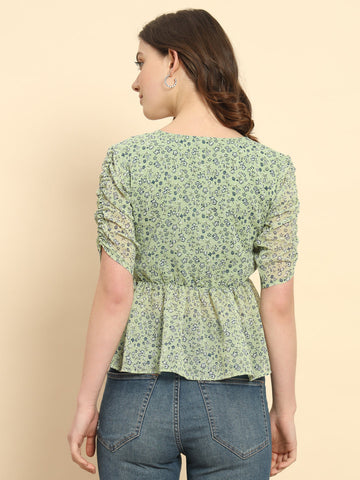 Multi Floral Printed Peplum Top