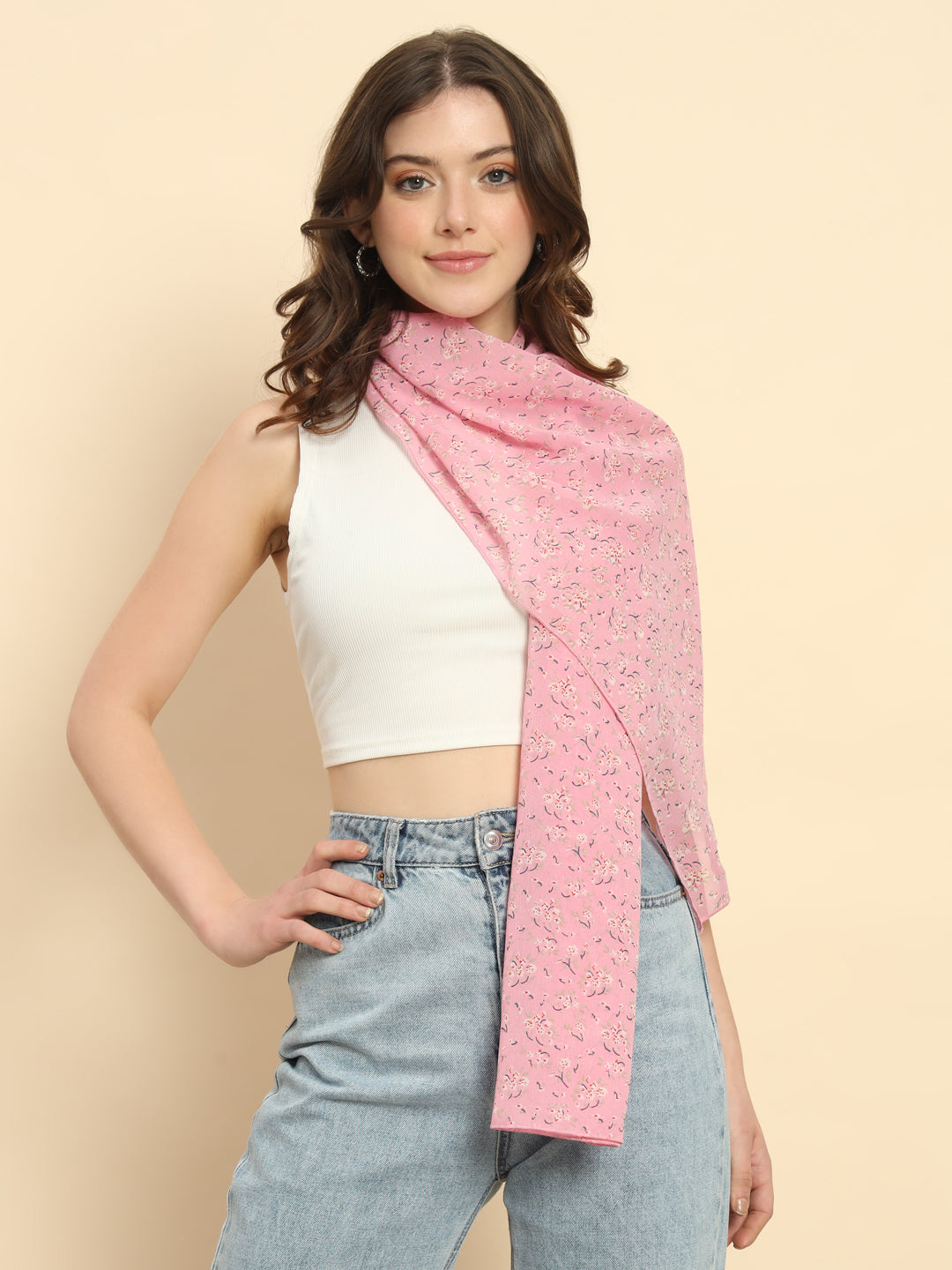 Pink Floral Scarf