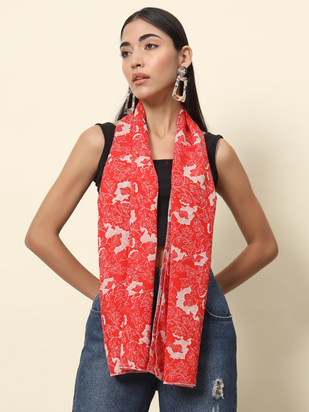 Red Printed Scarf