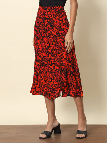 Multi Floral Printed Slit Skirt