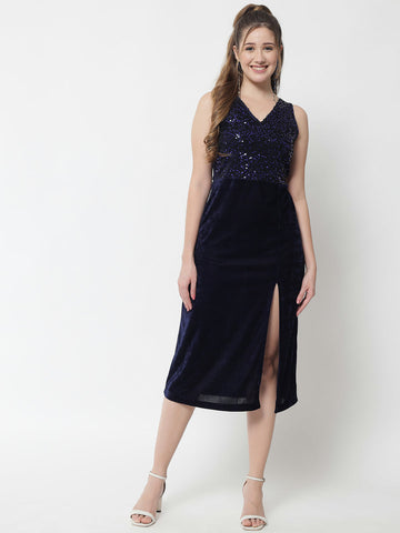 Navy Blue Sequence Party Dress