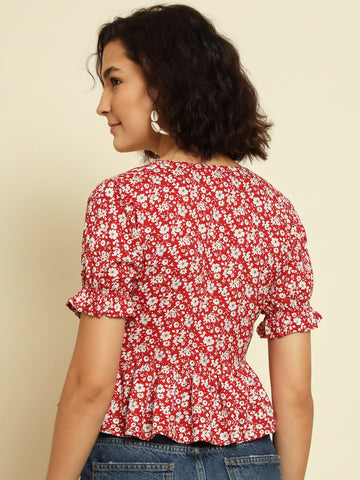 Red Floral Peplum Top