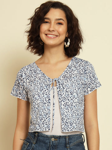 Printed Front Knot Shrug