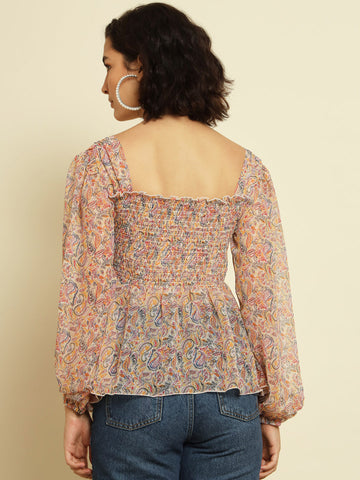 Paisley Printed Peplum Top