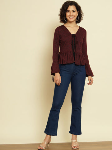 Maroon Solid Short Shrug