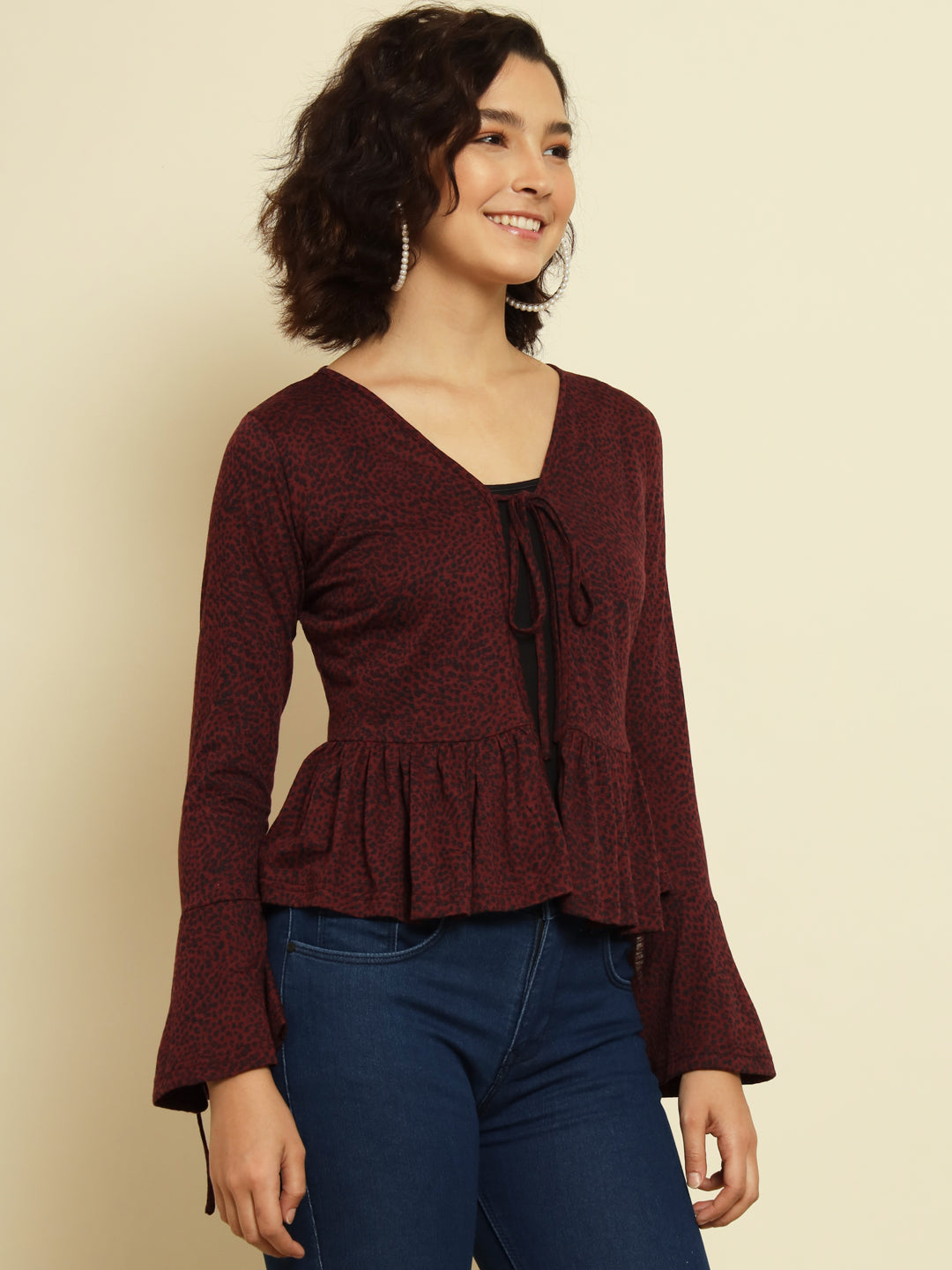 Maroon Solid Short Shrug