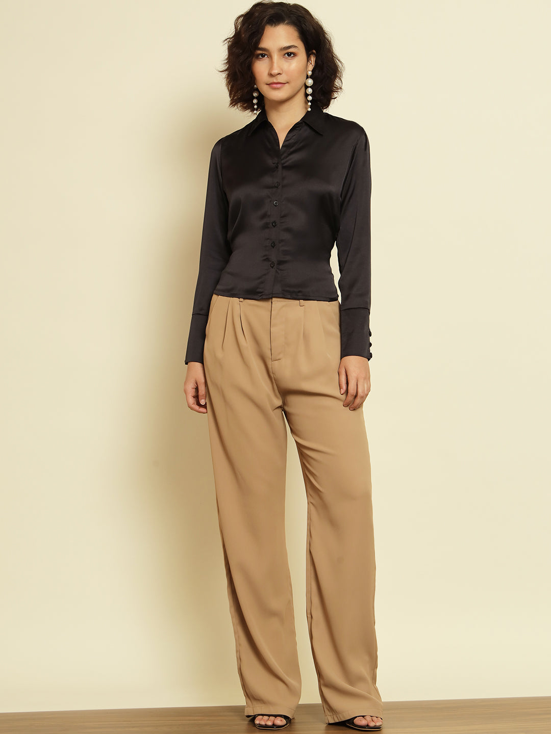 Black Shirt Style Top with Back Tie-up