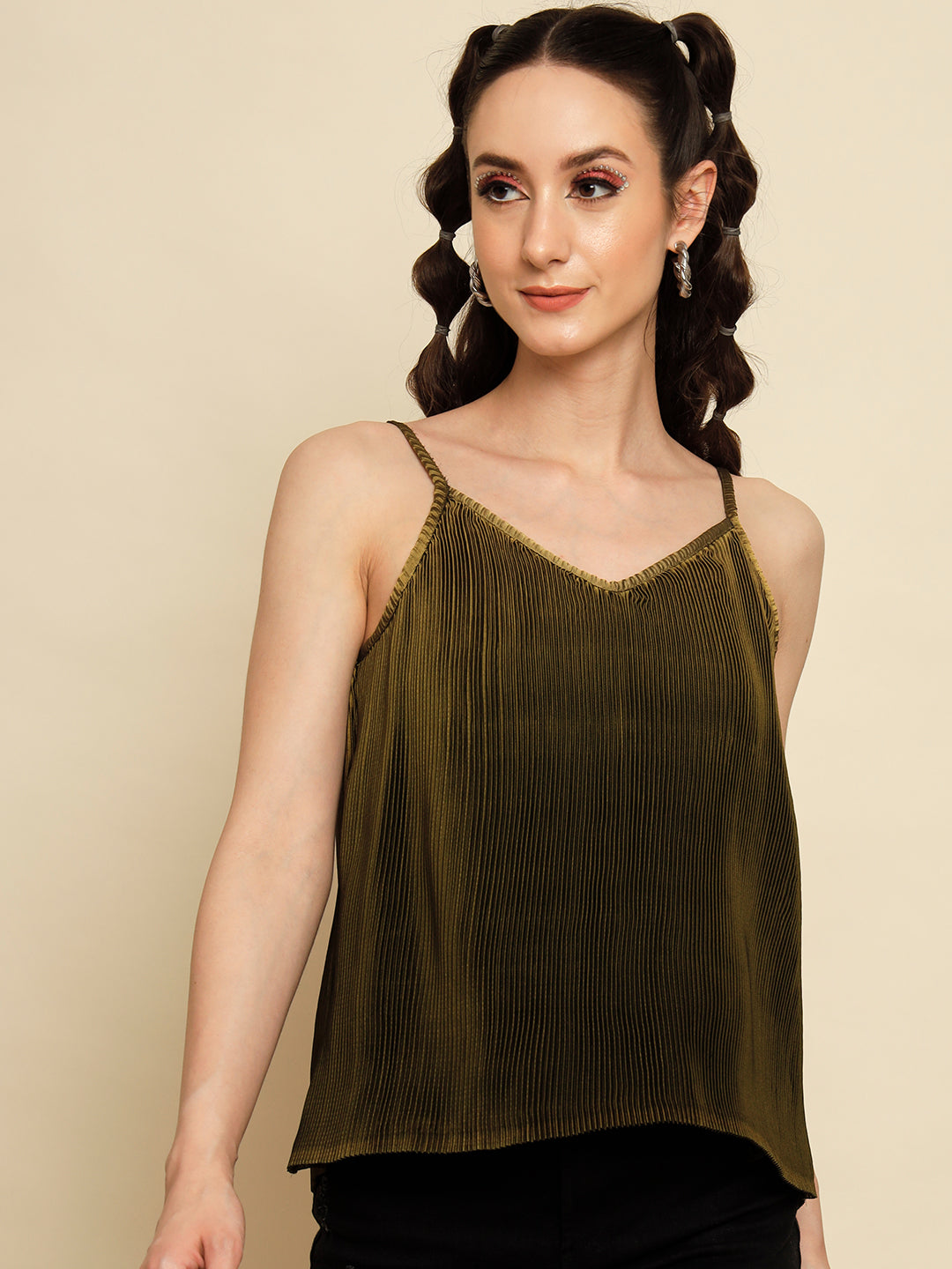 Green Pleated Cami Top