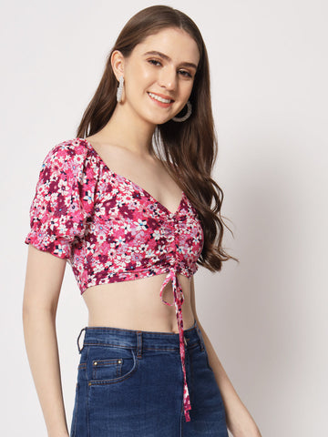 Floral Printed Ruching Detail Top