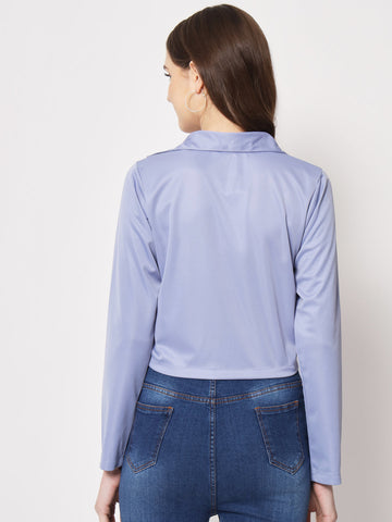 Blue Ruching Collar Top