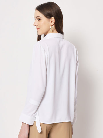 White Shirt with Buckle Detail Sleeve