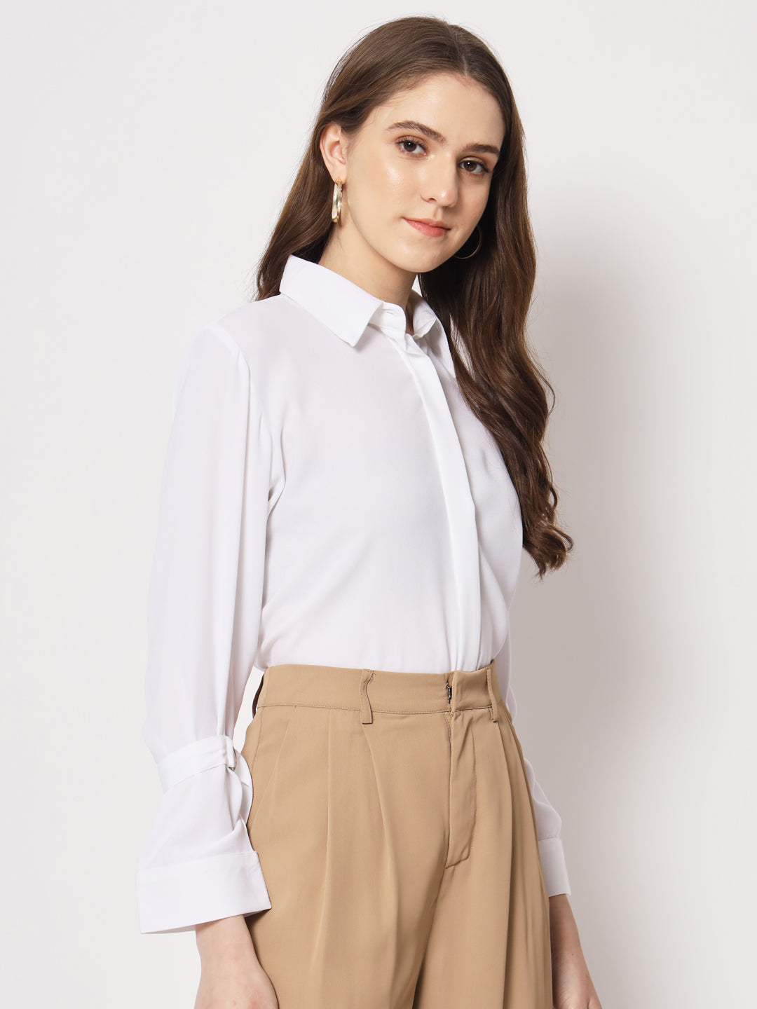 White Shirt with Buckle Detail Sleeve