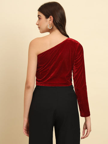 One Shoulder Red Velvet Top