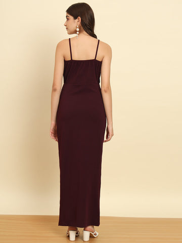 Burgundy Split Thigh Dress