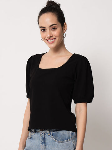 Black Puff Sleeve Top