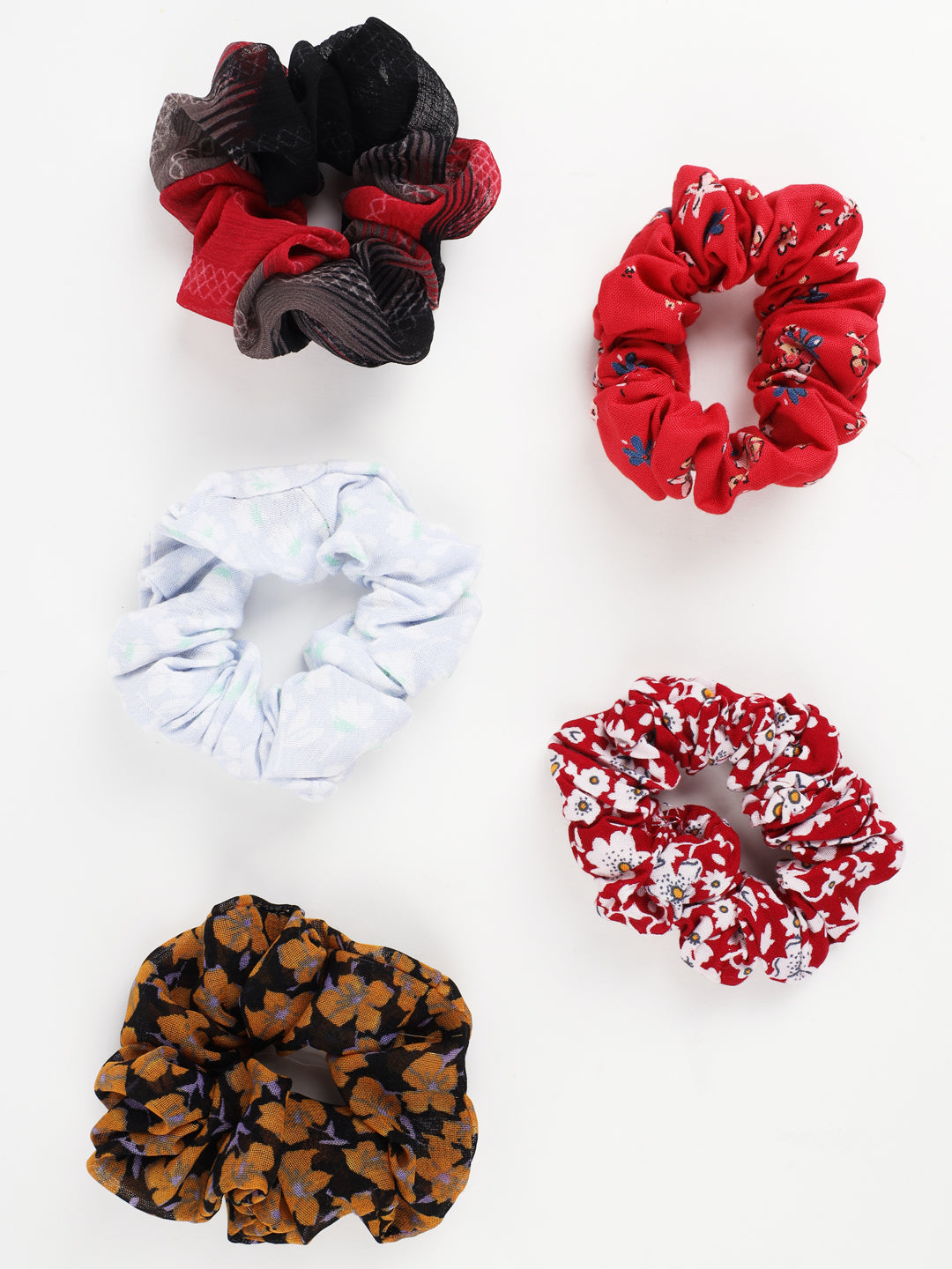 Set of 5 multi coloured printed Scrunchies