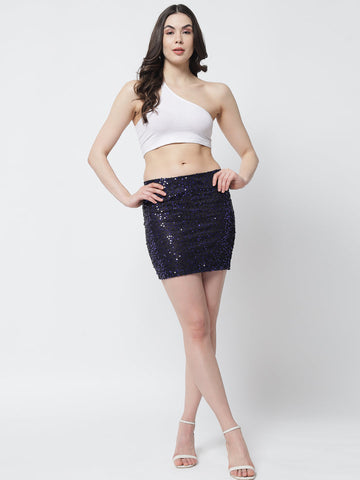 Navy Sequence Skirt