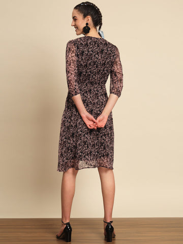 Black floral Printed Flare Dress