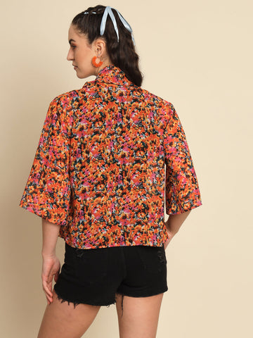 Orange Floral Printed Shrug