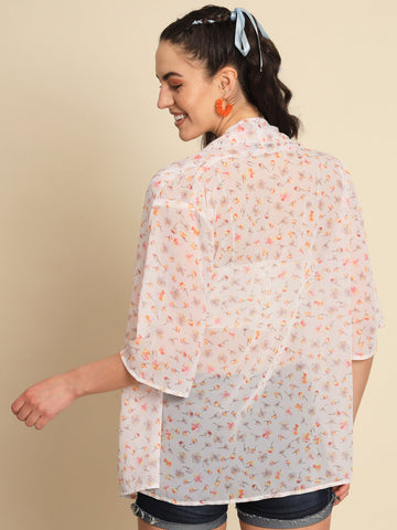 White Floral Printed Shrug