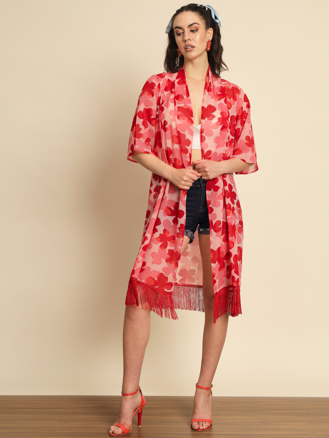 Pink Floral Printed Shrug