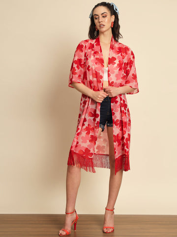 Pink Floral Printed Shrug