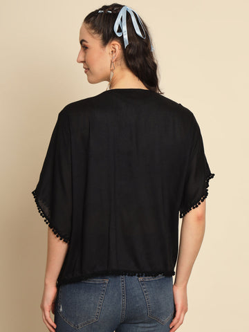 Black Pom Pom Lace Shrug