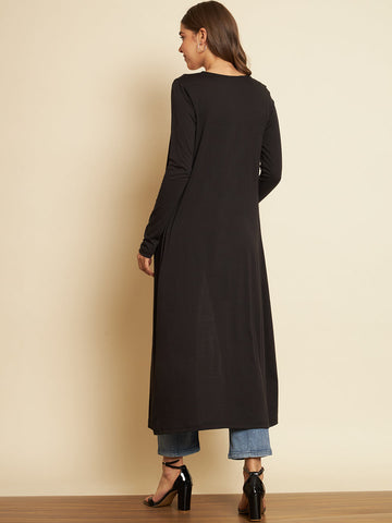 Black Solid Long Shrug