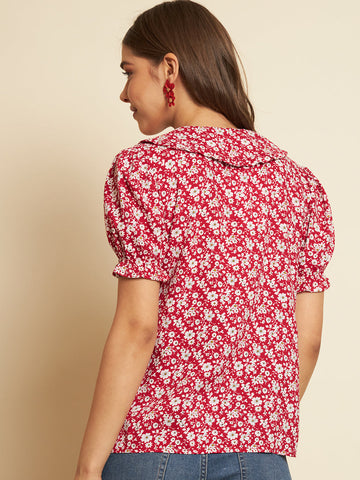 Red Floral Printed Top