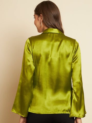 Green Wrap Satin Top