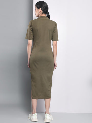 Olive Green Long Slit Dress