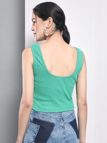 Green Rib Knit Tank Top