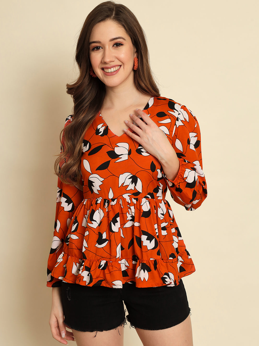 Orange Floral Printed Top