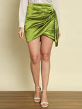 Satin Draped Skirt - Green