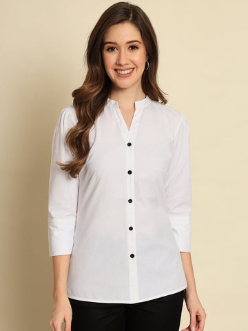 White Shirt with Contrast Button Detail