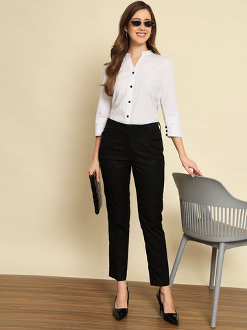 White Shirt with Contrast Button Detail