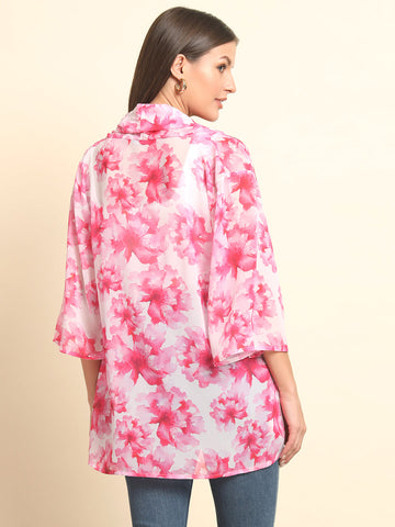 Pink Floral Printed Shrug