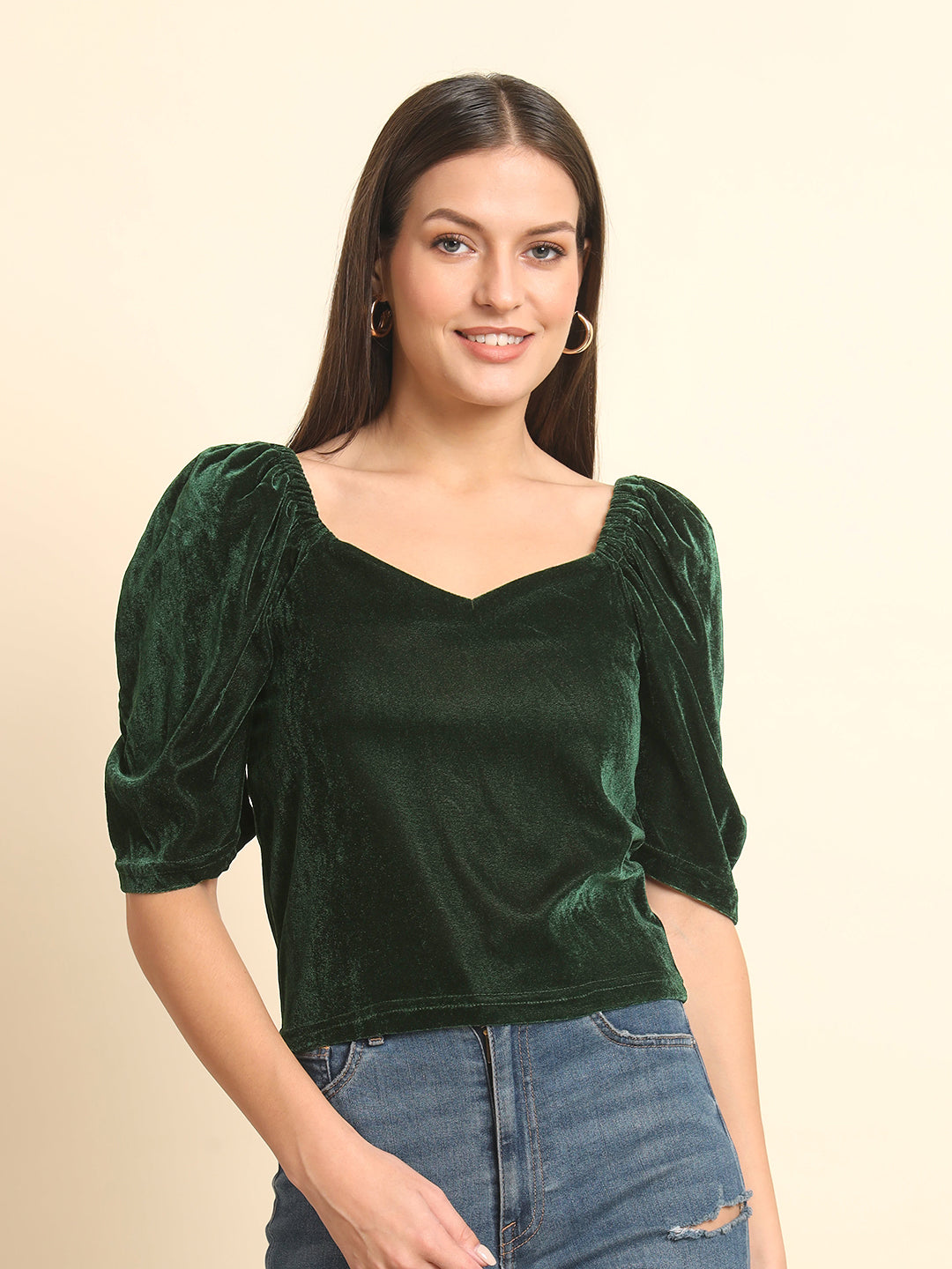 Puff Sleeve Velvet Top