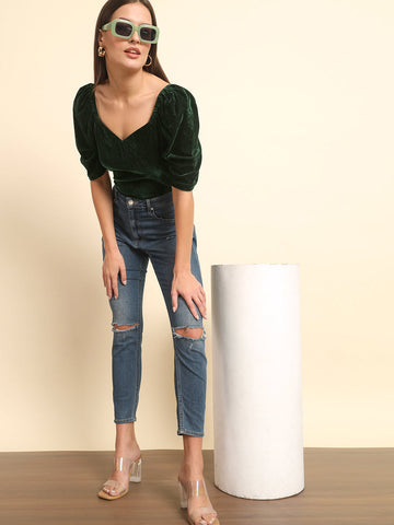 Puff Sleeve Velvet Top