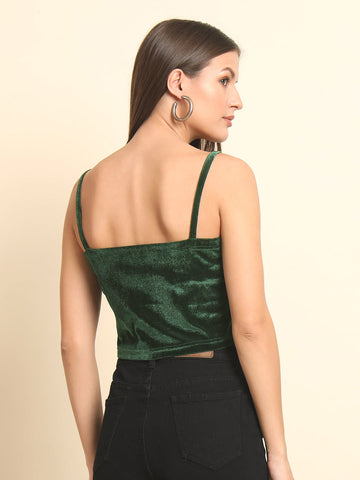 Green Velvet Crop Top