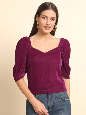 Puff Sleeve Velvet Top